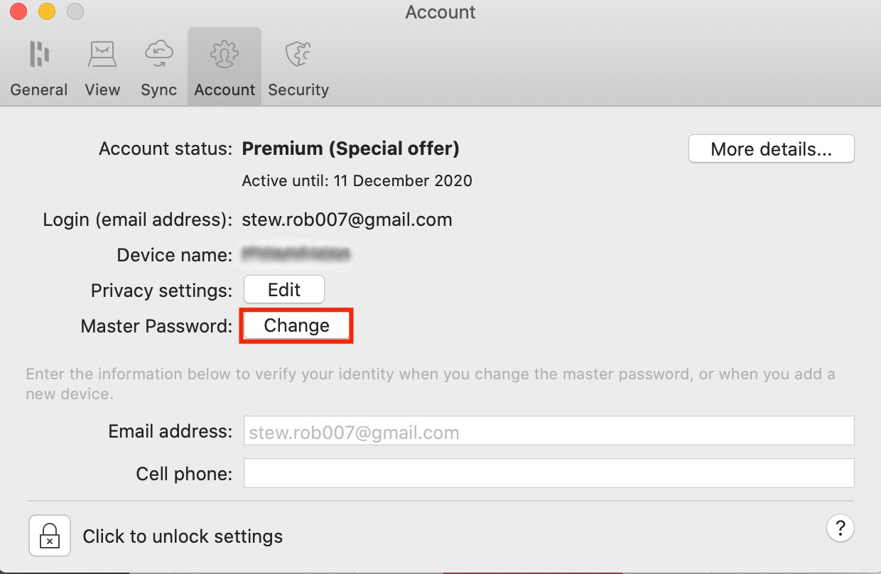 change password for email on mac